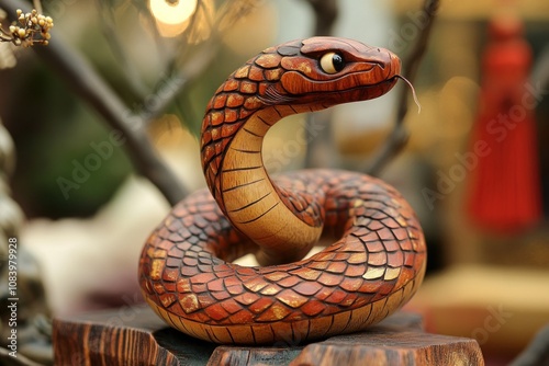 Chinese New Year wooden snake statue