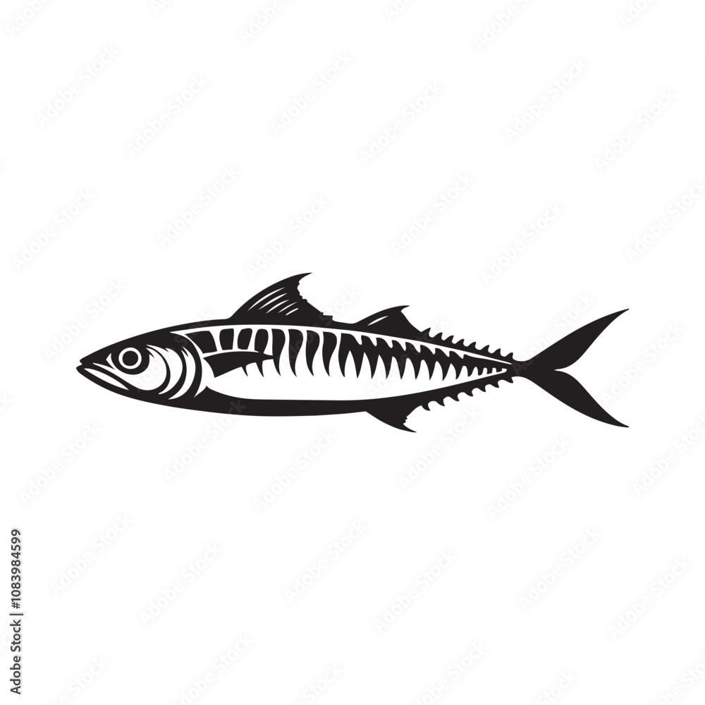 Fototapeta premium Mackerel fish silhouette vector on a white background