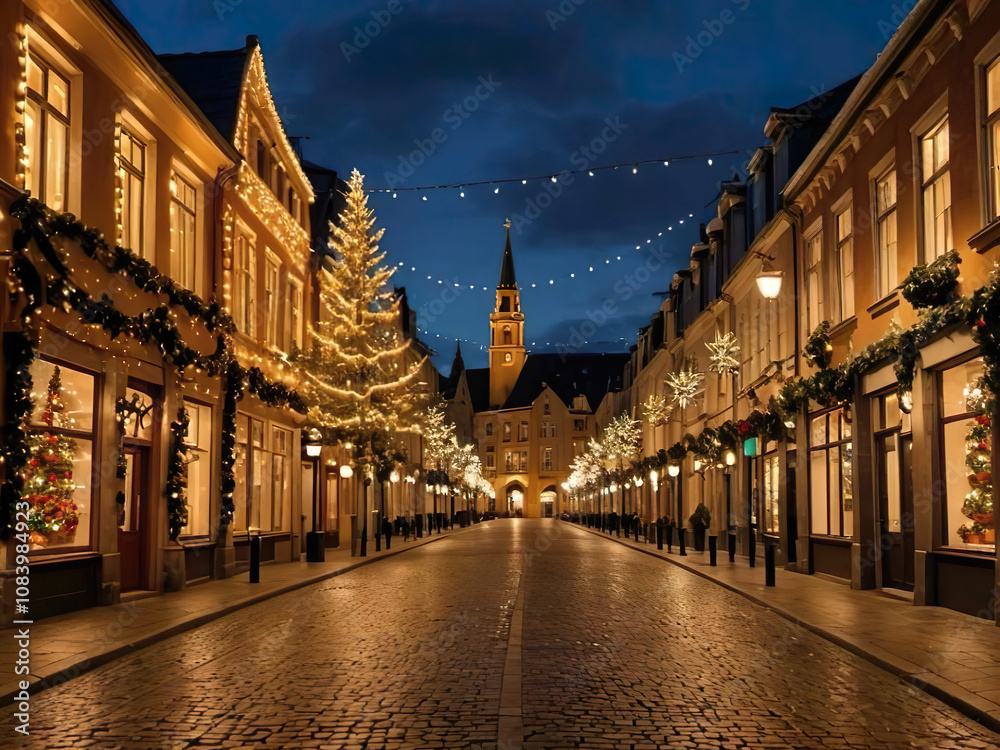 Obraz premium A decorated Christmas street 