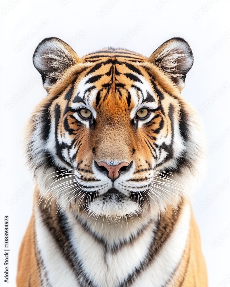 Obraz premium Majestic Tiger Portrait Close-Up of a Powerful Siberian Tiger's Face Against a White Background