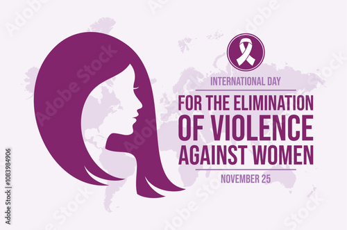 International Day for the Elimination of Violence against Women poster vector illustration. Woman face profile purple silhouette vector. Template for background, banner, card. November 25.