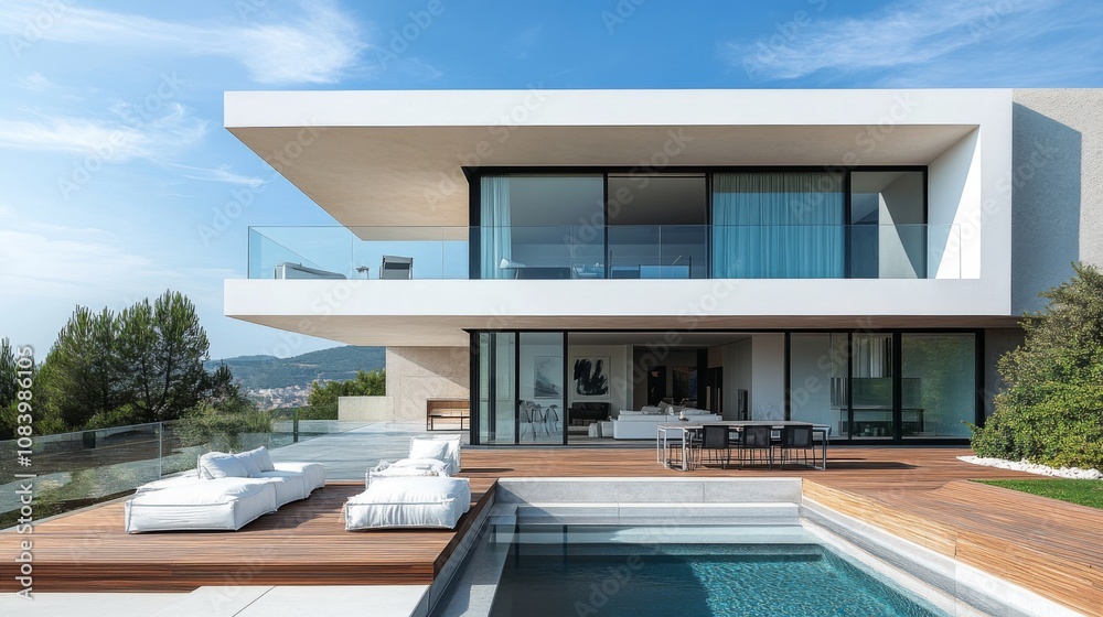 custom made wallpaper toronto digitalModern Villa with Pool and Deck Surrounded by Greenery