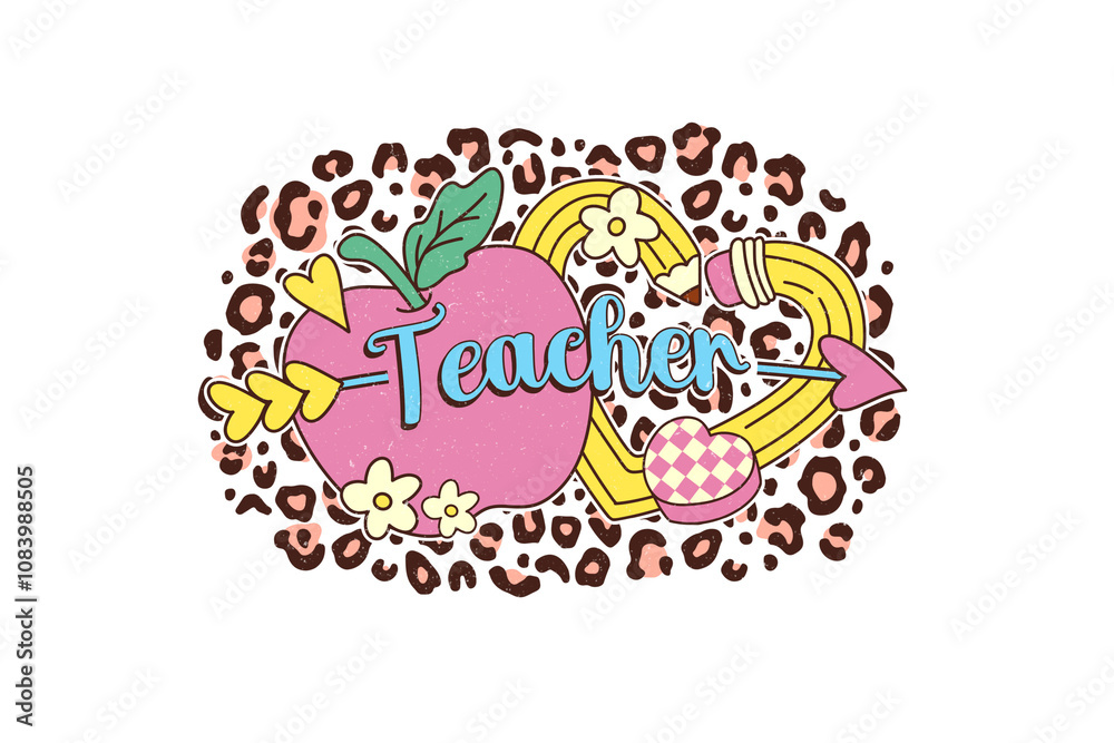 Fototapeta premium Teacher Valentine Sublimation leopard pattern T Shirt Design