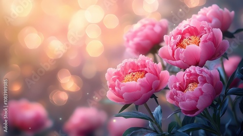 Beautiful Pink Peonies Blooming in a Soft Dreamy Background