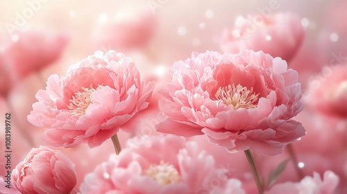 Beautiful Pink Peonies Blooming in a Soft Dreamy Background