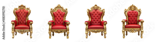 A regal quartet of ornate thrones, upholstered in rich red velvet and accented with gilded gold, commands attention.