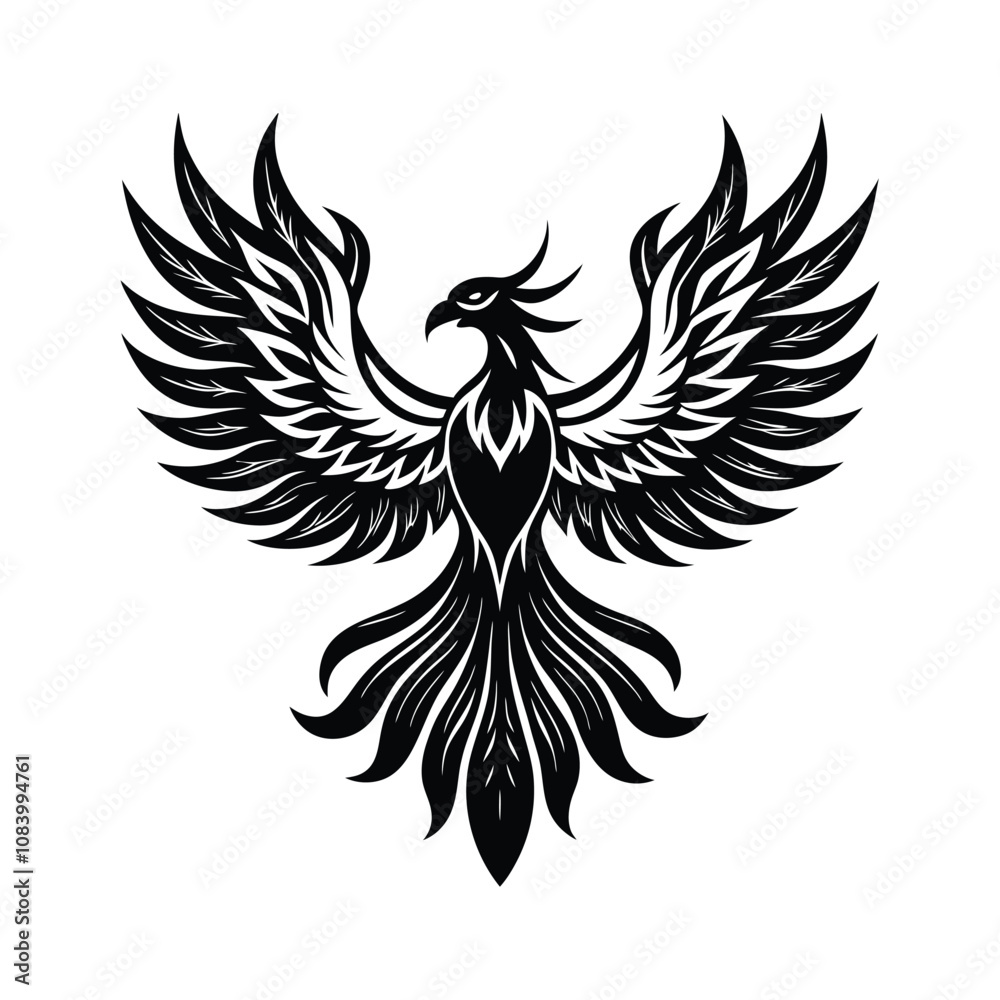 Fototapeta premium Tribal Eagle Tattoo Vector - Majestic Winged Predator Design, Powerful Silhouette & Detailed Line Art