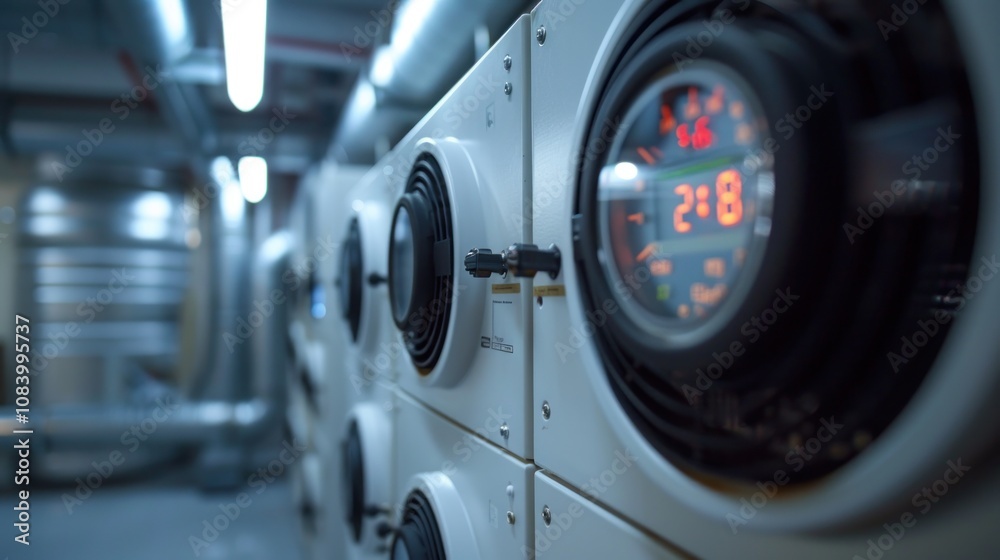 Obraz premium temperature control using air conditioning units, with digital displays showing settings