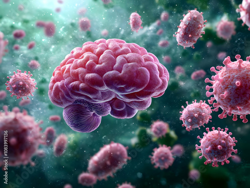 3D Illustration Brain Virus Infection Immune System Medical Health Science photo