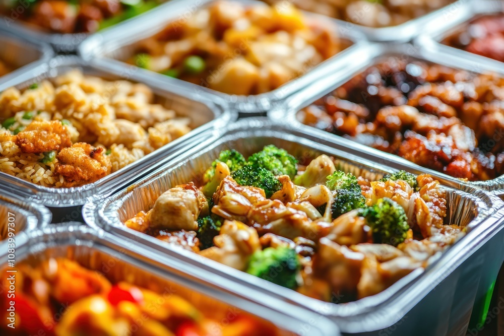 Obraz premium Delicious Variety of Asian Cuisine in Takeout Containers