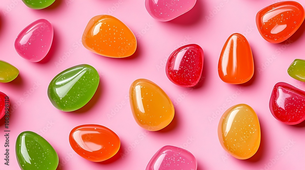 Fototapeta premium Colorful Jelly Candies on Pink Background