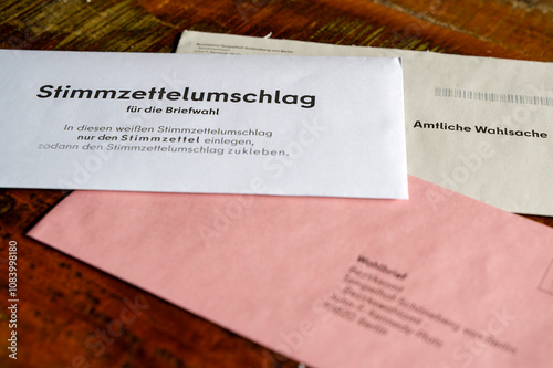 Envelope with documents for postal voting for  elections in Germany.