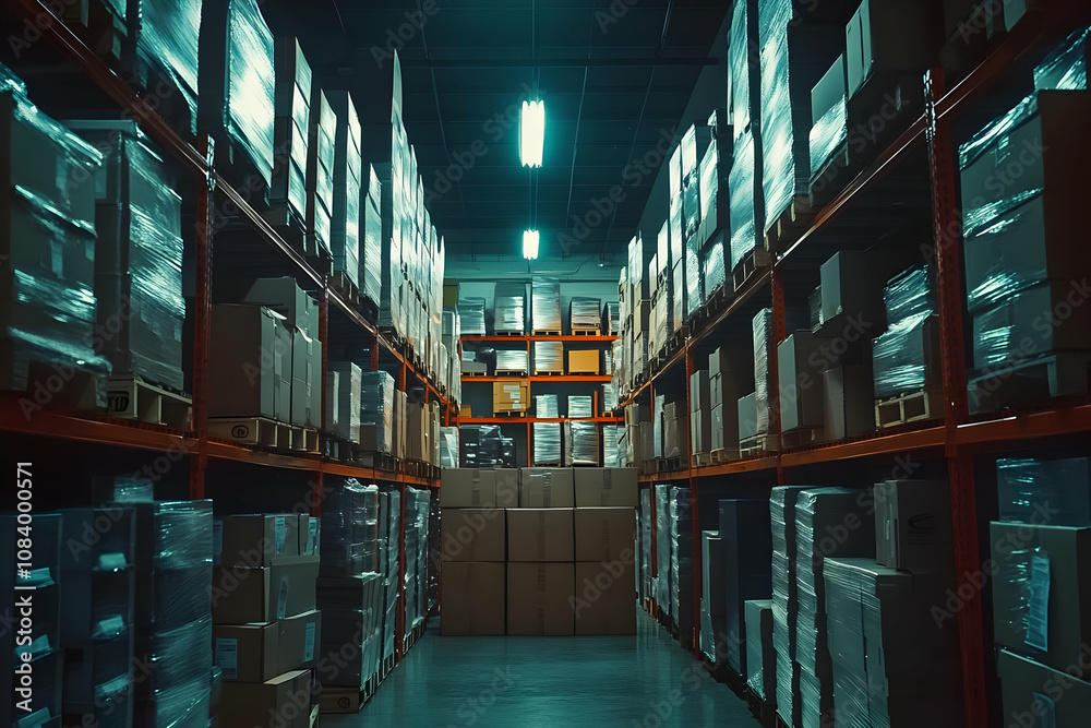 Fototapeta premium Photo Warehouse Inventory Storage Cardboard Boxes Logistics