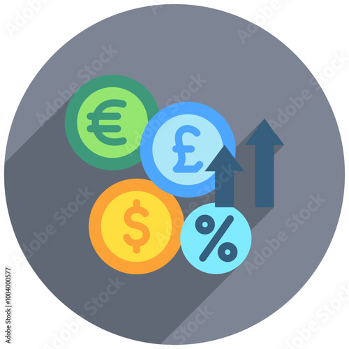 Inflation Rate rounded flat color icon. use for modern concept, print, UI, UX kit, web and app development. Vector EPS 10, related to money investment, finance, economy, business.