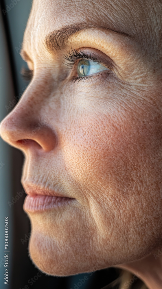 Obraz premium A woman gazes thoughtfully out the window while traveling, reflecting on life during a sunny day in the countryside