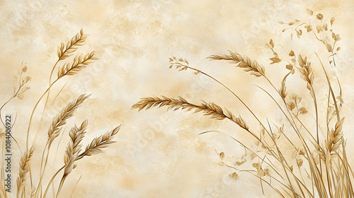 Illustration Background - Golden Wheat on Beige Textured Wall