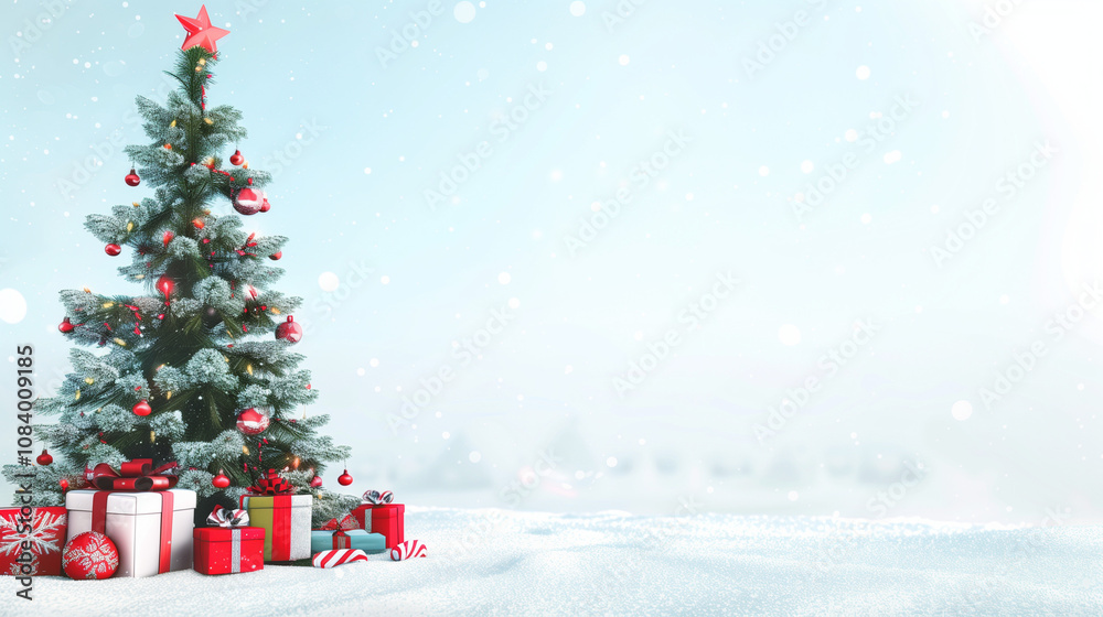 Obraz premium Christmas advertising poster, Christmas tree, New Year festive atmosphere