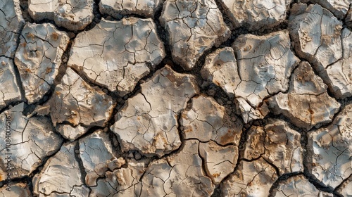 Water shortage, drought and climate change concept. Surface of cracked soil in arid climate. Texture of dried land