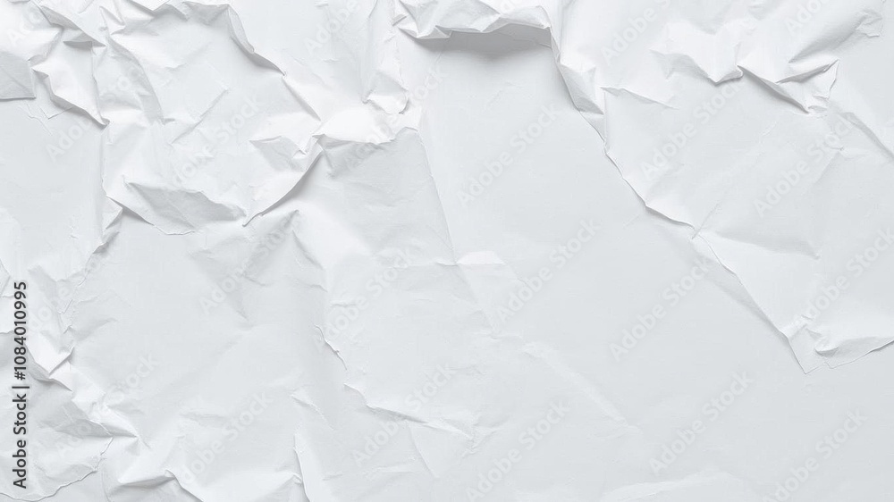 Fototapeta premium Crumpled white paper with visible creases and wrinkles, blank, rumpled, background