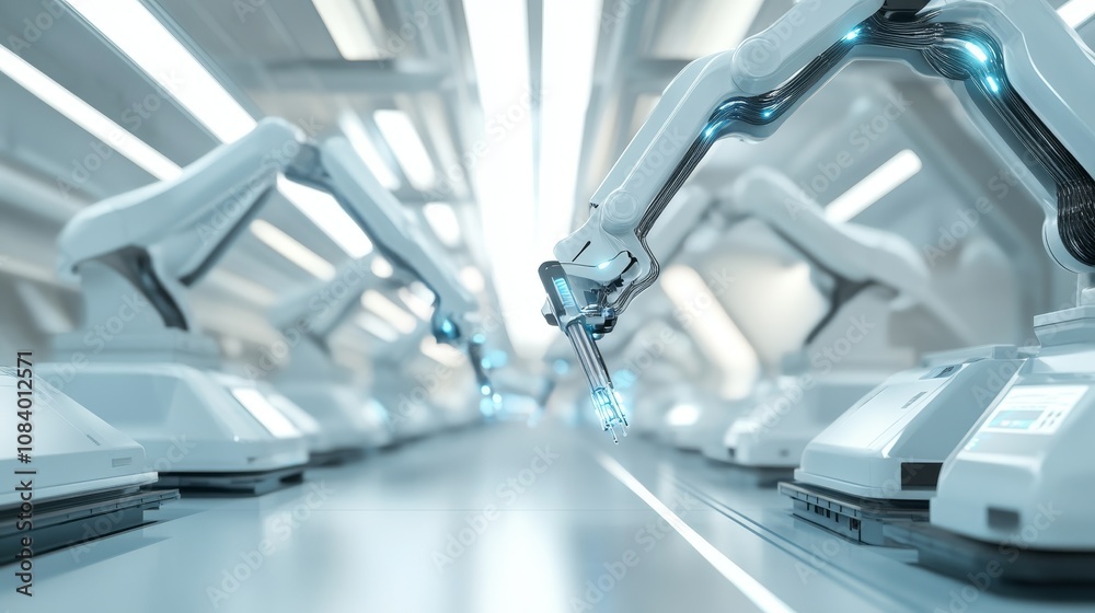 Obraz premium Automated robotics operations modern factory digital art industrial environment perspective innovation