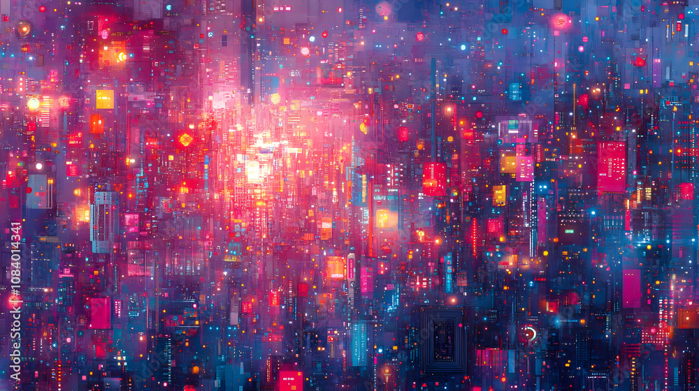 Obraz premium Abstract Cyberpunk Cityscape Illustration