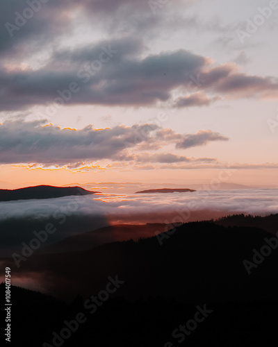 Amazing sunrise in the mountains photo