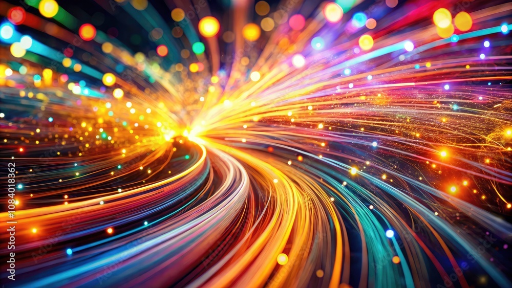 Obraz premium Vibrant Abstract Flowing Light and Motion Particles - Macro Photography of Energetic Light Trails and Colorful Particles in Dynamic Movement for Artistic Visuals and Creative Projects