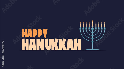 Happy Hanukkah Jewish Holiday Social Media Post Template.Hanukkah on burgundy horizontal background with holiday candles and David stars.Design for Jewish Festival of light. Place for your text.