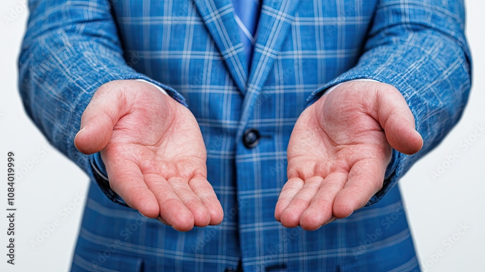 Fototapeta premium Open hands gesture professional setting photo minimalist background close-up openness concept