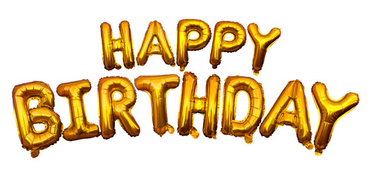 Gold Happy Birthday message balloons on isolated against transparent background. for decoration birthday party.