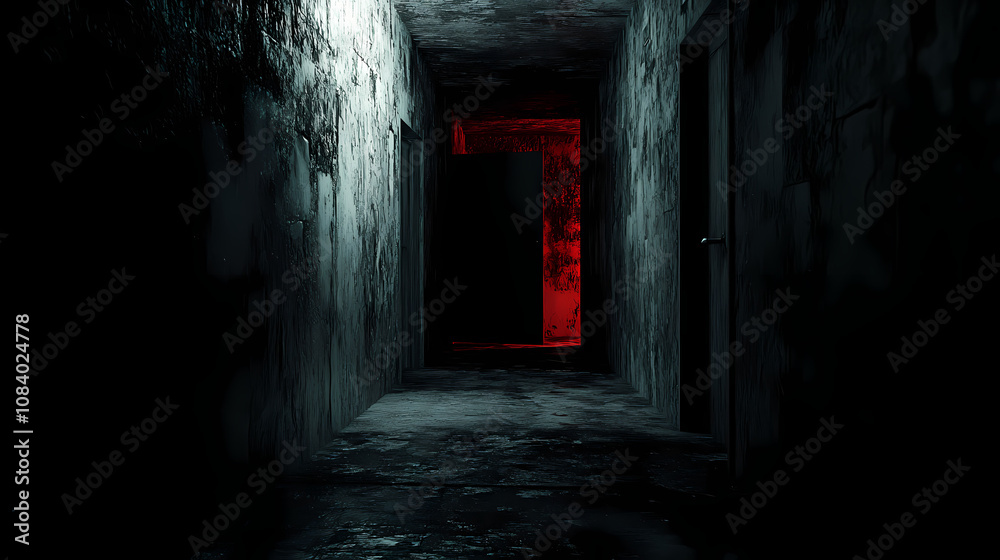 Obraz premium Scary dark walls with a slightly light black concrete cement texture, creating a haunting and ominous background with gritty, unsettling details. Haunting. Illustration