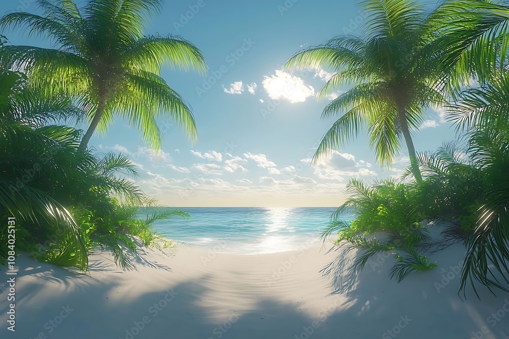 Obraz premium Palm Tree Frame on Pristine Tropical Beach