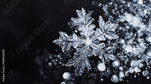 Highly Detailed Illustration of a Crystalline Snowflake with Intricate Geometry, Perfect for Winter and Seasonal Art Themes photo