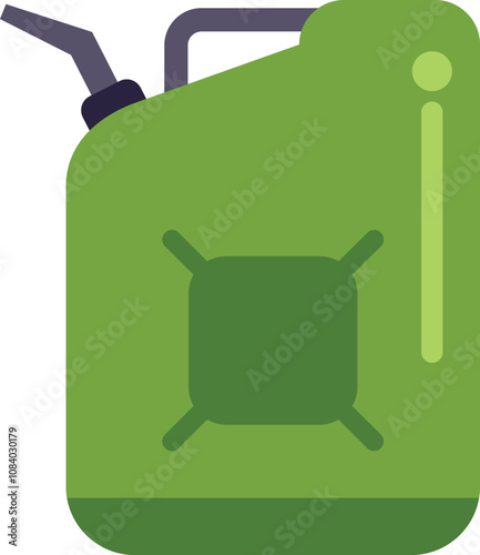 Green metal jerrycan storing fuel for a combustion engine, isolated vector illustration on a white background