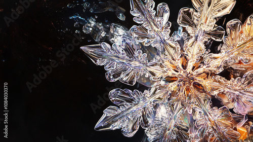 Highly Detailed Illustration of a Crystalline Snowflake with Intricate Geometry, Perfect for Winter and Seasonal Art Themes photo