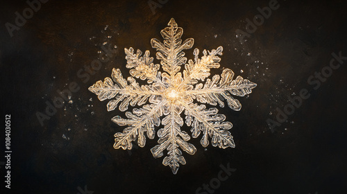 Highly Detailed Illustration of a Crystalline Snowflake with Intricate Geometry, Perfect for Winter and Seasonal Art Themes photo