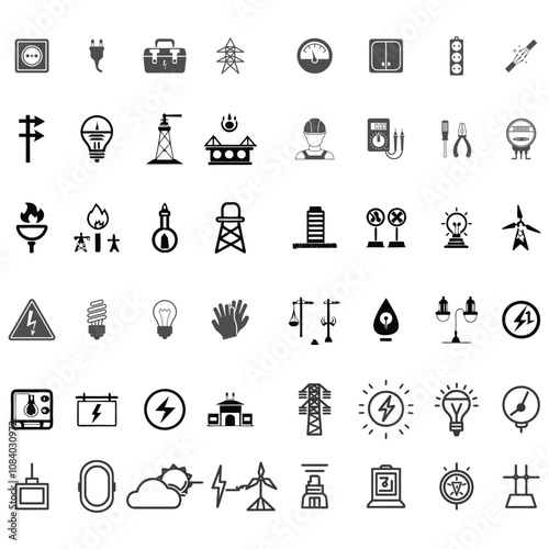 Multiple electrical icon design. Electronics element icon design