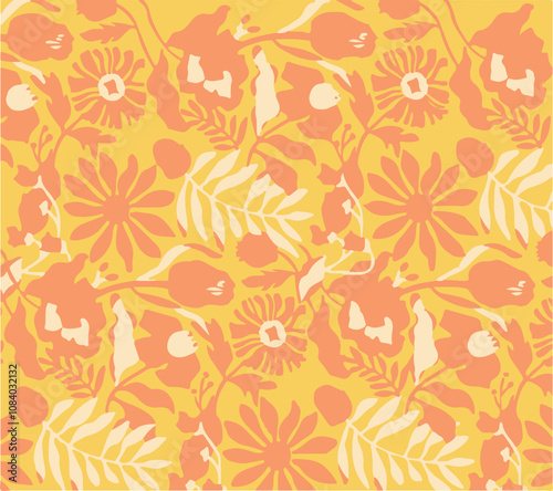 Big flowers pattern, upscale floral pattern. graphical textures floral, trendy colors pattern , flowers background with leaves. vector illustration.