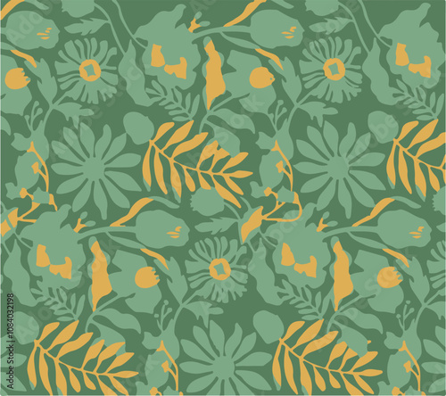 Big flowers pattern, upscale floral pattern. graphical textures floral, trendy colors pattern , flowers background with leaves. vector illustration.