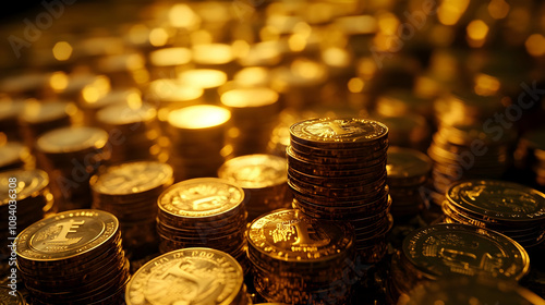 Golden Coin Stacks 3D Illustration