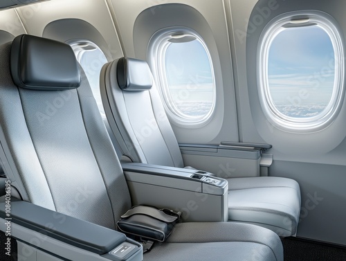 Airplane seating comfort in-flight experience travel photography modern cabin interior view passenger comfort