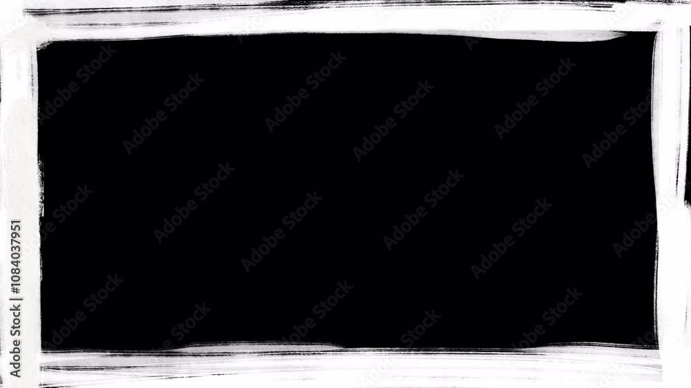 Rough white chalk crayon and brushwork, Loop Animation frame border for horizontal and vertical screen, realistic stroke paint texture, on a transparent background alpha channel