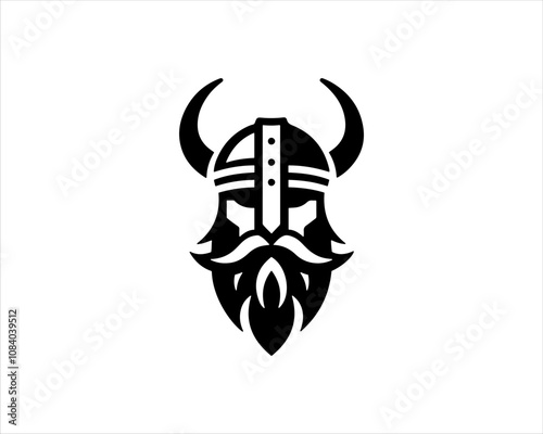 Viking Head Logo Design Icon Symbol Vector Template. Silhouette Nordic warrior symbol.