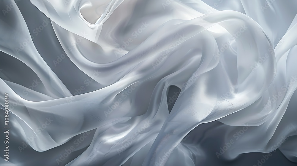 Obraz premium A soft, flowing fabric in shades of white and gray, creating a serene and elegant visual effect.