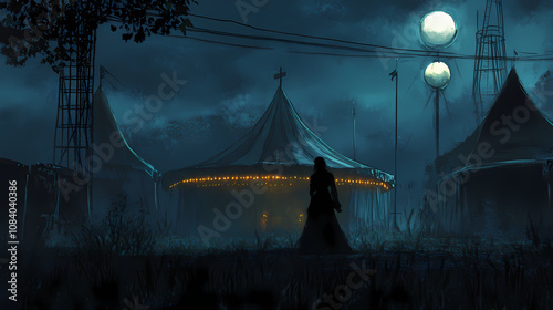 Abandoned circus, haunting melodies, shadows dance. Haunting. Illustration photo