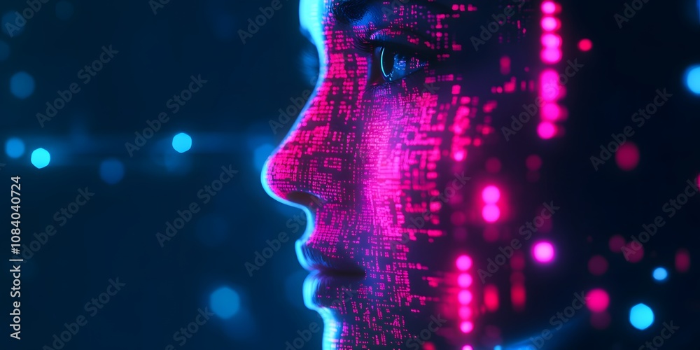Fototapeta premium Digital Face with Futuristic Glow