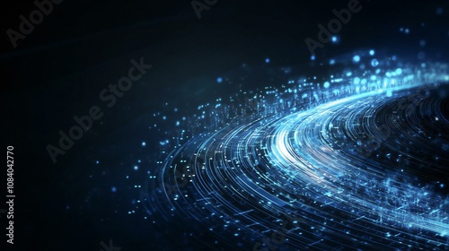 Digital data streams flow in a dynamic, futuristic curve.