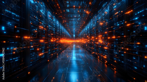 3D Digital Corridor: Abstract Background of Futuristic Technology