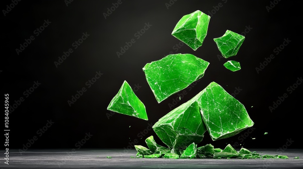 Naklejka premium Abstract Green Crystal Shattered On Black Background