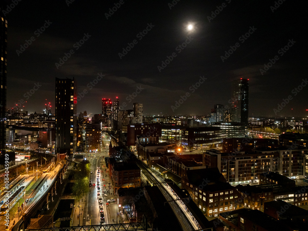 Fototapeta premium city views at dusk with the moon